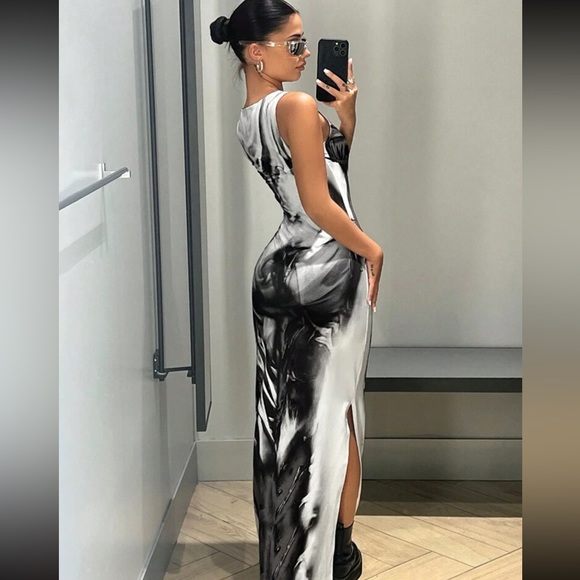 Graphic Print Split Thigh Tank Long Dress - Picture 4 of 4